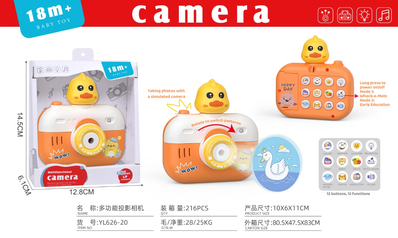 2-in-1 Cartoon Projector Musical Camera For Kids