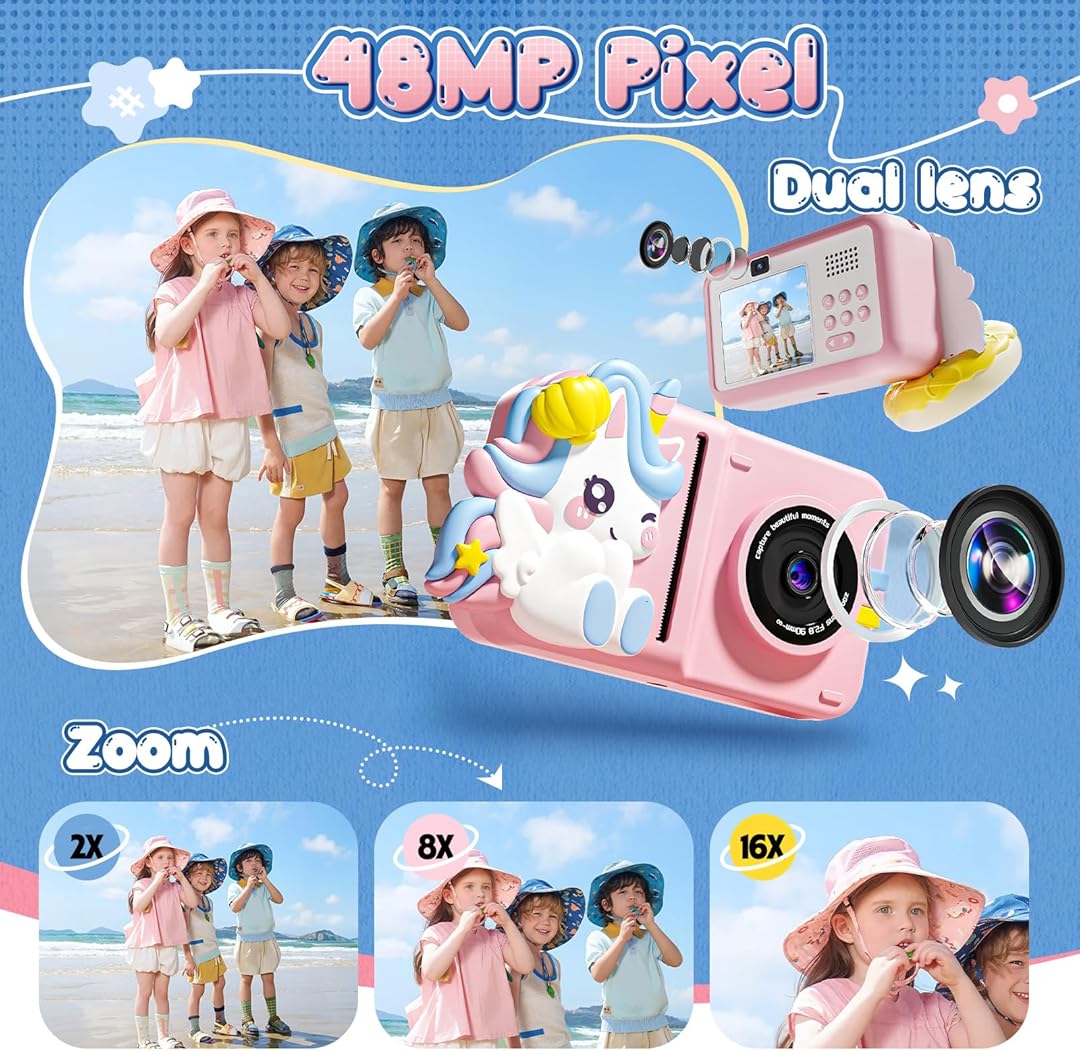 Instant Printer Camera ,Kids Selfie Video