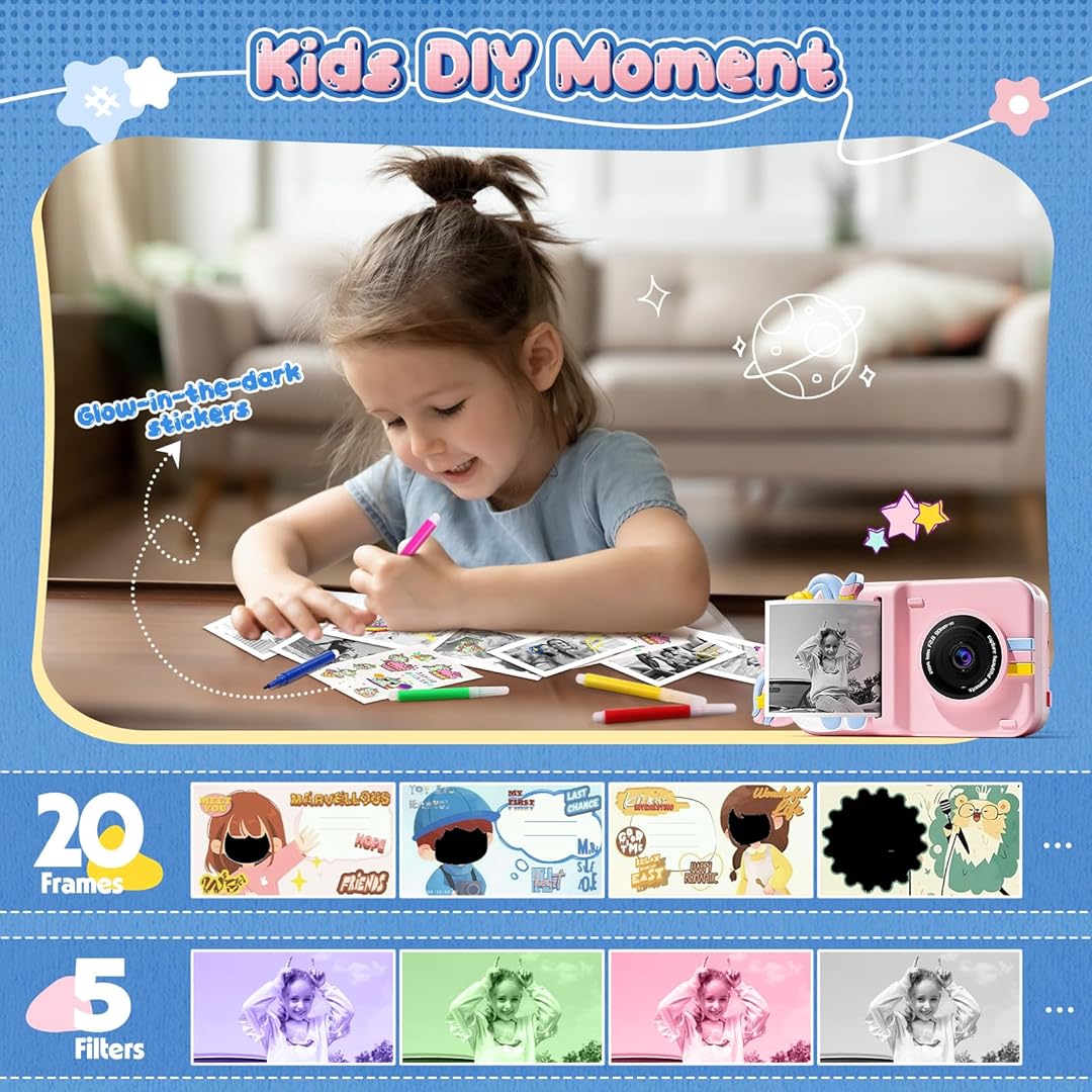 Instant Printer Camera ,Kids Selfie Video