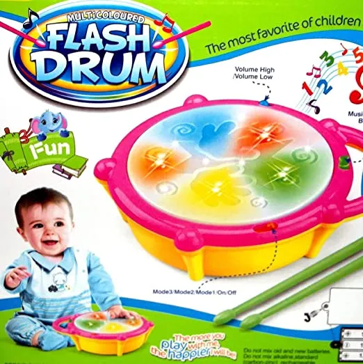 Electronic Musical Drum Toy with 3D Lights for Kids