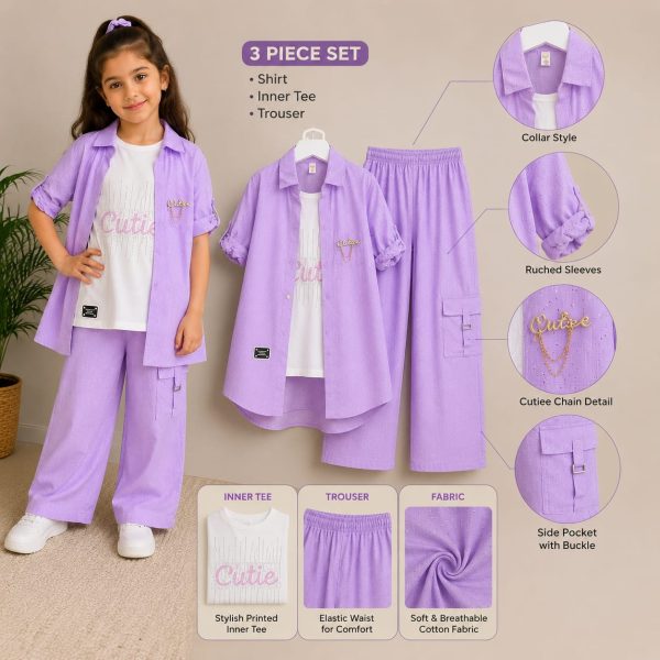 Girls 3 Piece Cotton Co-Ord Set – Purple