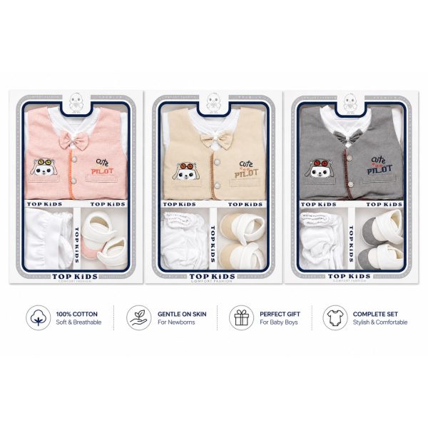 Premium Newborn Cotton Outfit with Bow Tie & Booties(0-3Months)