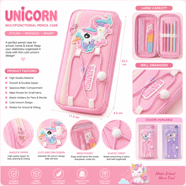 Cute Unicorn Multifunctional Pencil Case