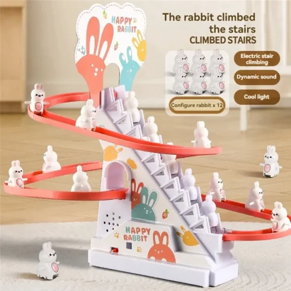Bunny Climbing Stairs Track Automatic Slide & Music with 3 Bunny